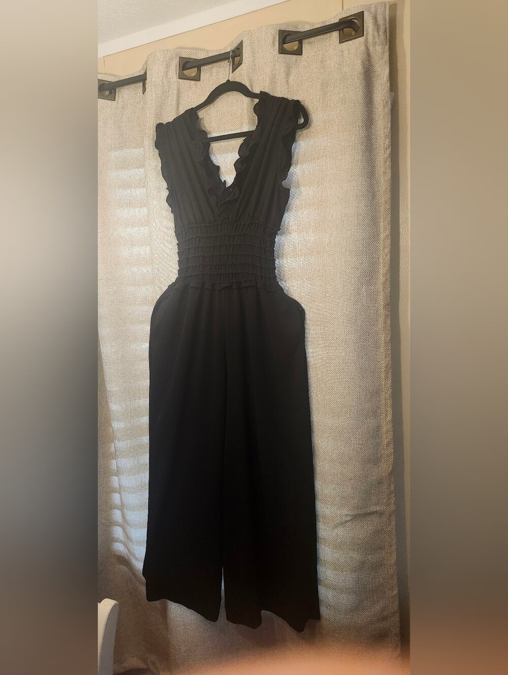 Max Studio Black One-Shoulder Smocked Waist Jumpsuit